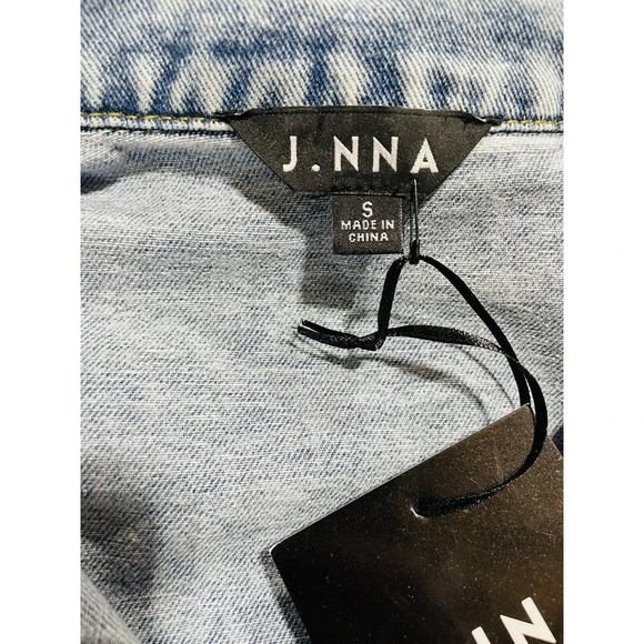 J.NNA Women's Distressed Denim Jean Jacket Small Flower Patch Beads Sequins - Picture 7 of 14